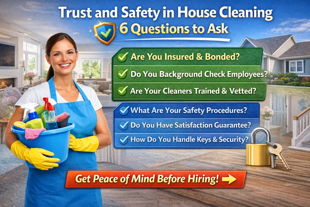 Trust and safety in house cleaning showing 6 questions to ask before hiring a cleaning service